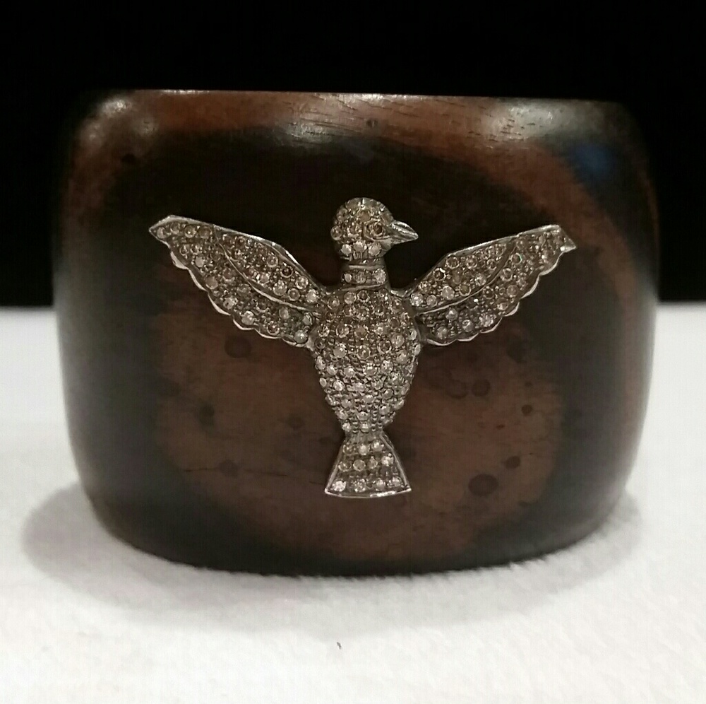 DESIGNER natural ebony wood/crystal pave cuff